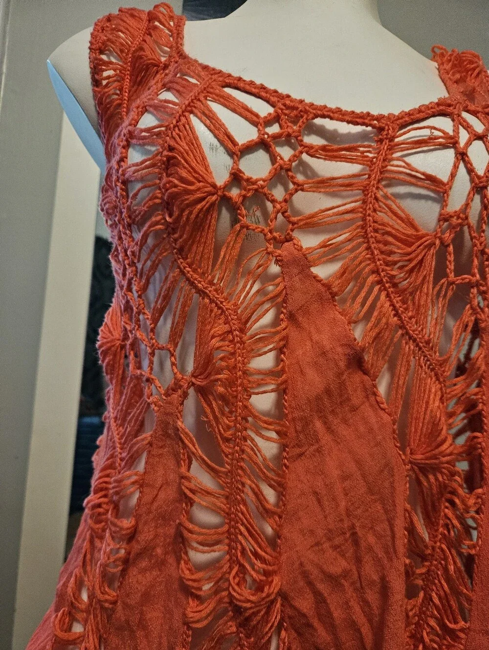 Small * SWIM COVER UP *Crochet Lightweight Pink/Orange - Picture 2 of 6